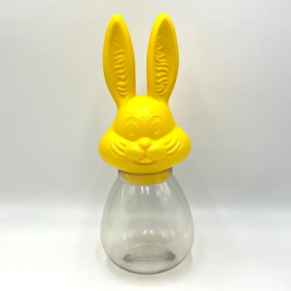 Vintage 70s Bromar Yellow Clear Easter‎ Bunny Blow Mold Candy Holder Piggy Bank